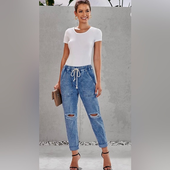 Wide Leg Jeans sz 2XL elastic waist pull on plus size - Picture 2 of 11